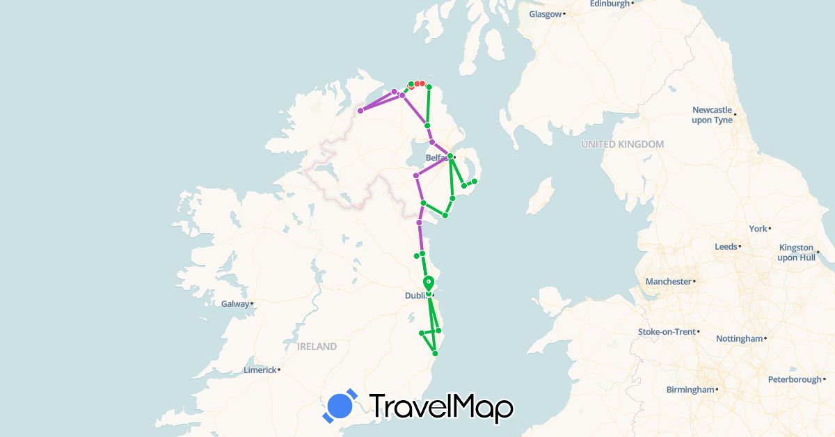 TravelMap itinerary: bus, train, hiking in United Kingdom, Ireland (Europe)